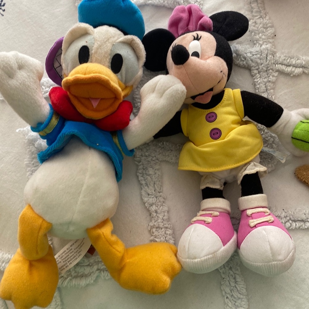 Donald Duck and Minnie mouse stuffed animals